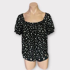 Reformation Women’s Medium Cheyanne Black Floral Print Short Sleeve Blouse